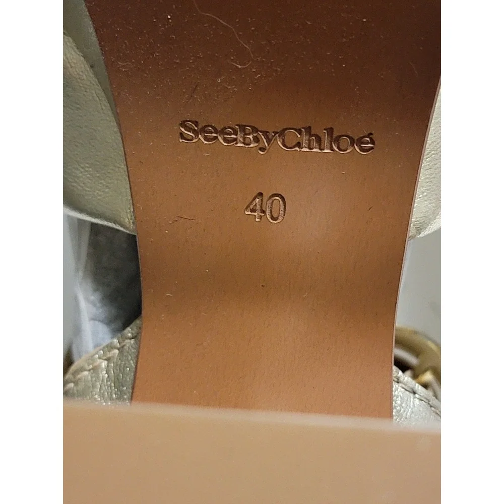 See By Chloe Gold Metallic Leather Platform Block Heel Sandals Sz 40 NWOB Party
